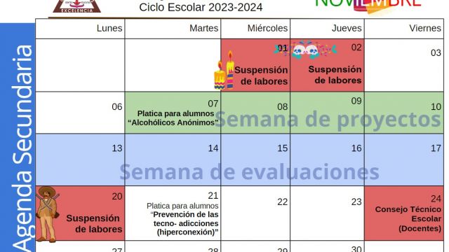 Centro Educativo Miguel Lara Vasallo Agenda Secundaria Noviembre 2023