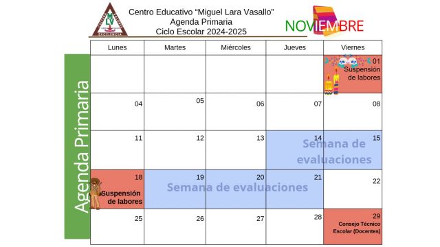 Centro Educativo Miguel Lara Vasallo Agenda Primaria Noviembre 2024
