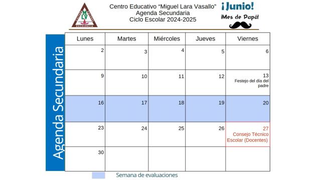 Centro Educativo Miguel Lara Vasallo Agenda Junio 2025 Secundaria