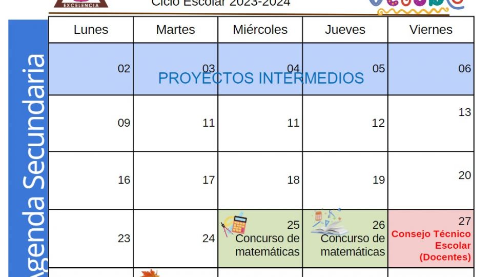 Agenda Secundaria Octubre 2023 Centro Educativo Miguel Lara Vasallo