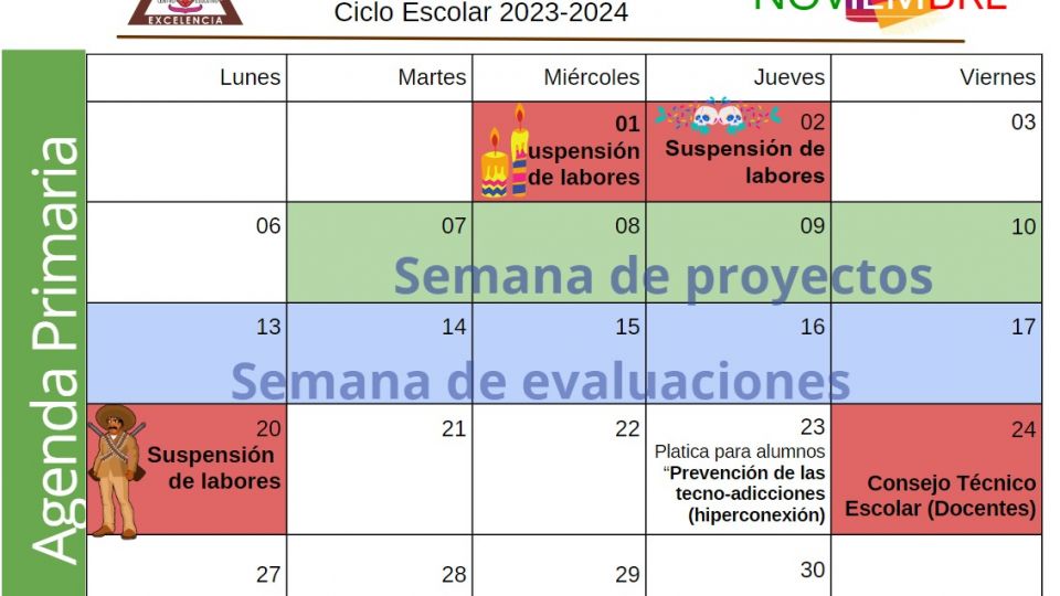 Agenda Primaria Noviembre 2023 Centro Educativo Miguel Lara Vasallo